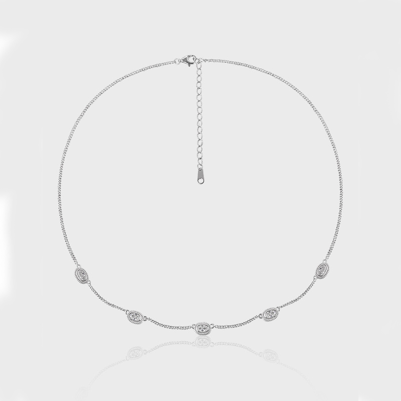 S925 Silver Oval Inlaid Zircon Necklace