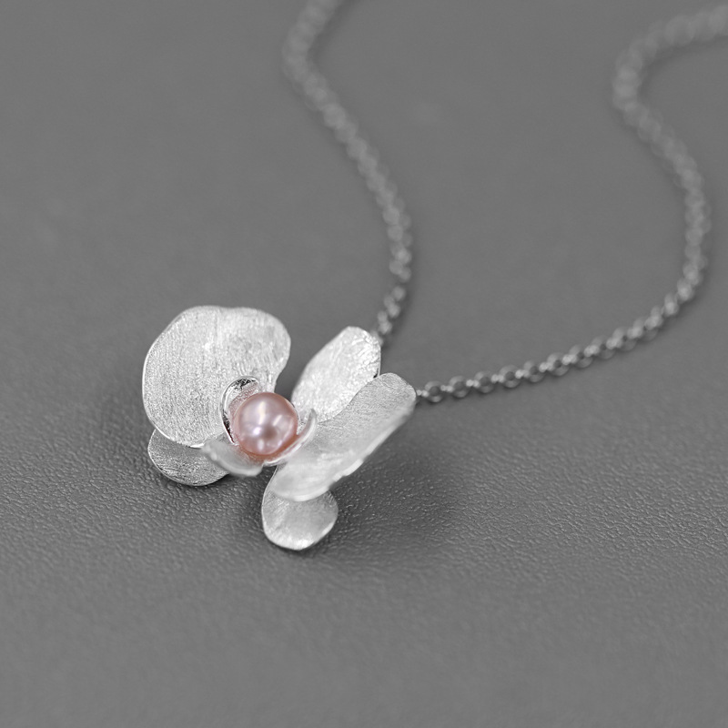 S925 Silver Phalaenopsis Inlaid Pearl Pendant