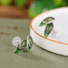 S925 Silver Plated Hetian Jade Leaf Stud Earrings