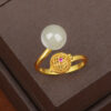 S925 Silver Plated Hetian Jade Open Hollow Ball Open Ring
