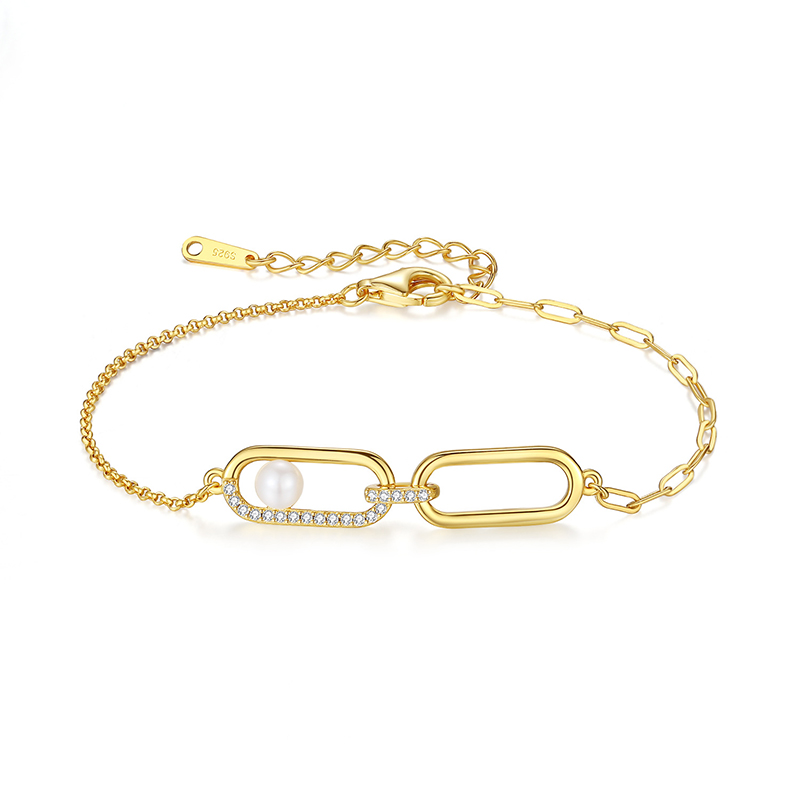 S925 Silver Plating K Gold Pearl Bracelet