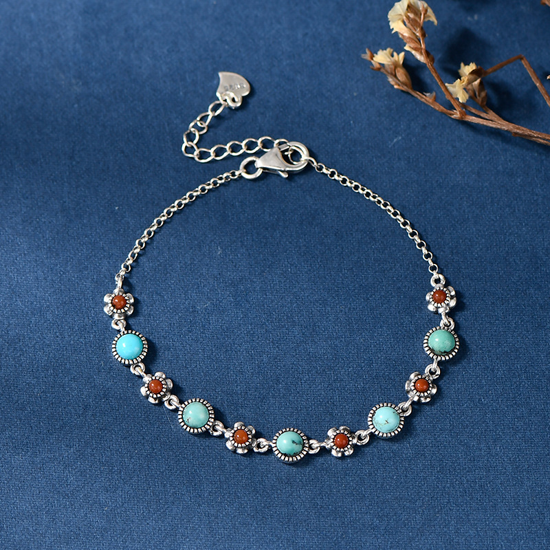 S925 Silver Vintage Agate Turquoise Bracelet