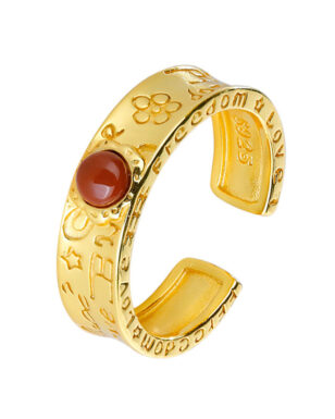 S925 Sterling Silver Agate Pattern Vintage Open Ring