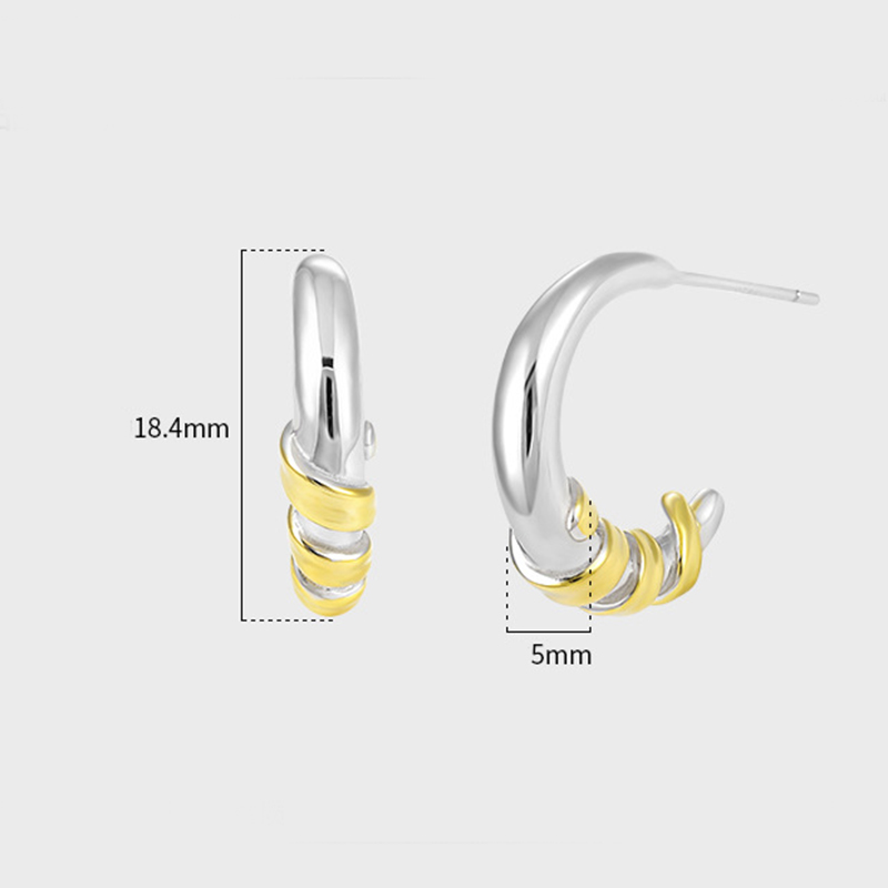 S925 Sterling Silver C-shaped Hoop Earrings