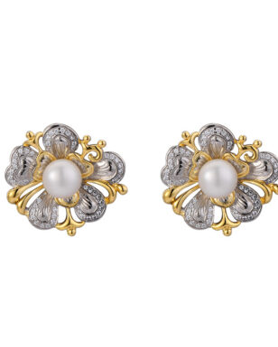 S925 Sterling Silver Fashion Vintage Camellia Pearl Stud Earrings