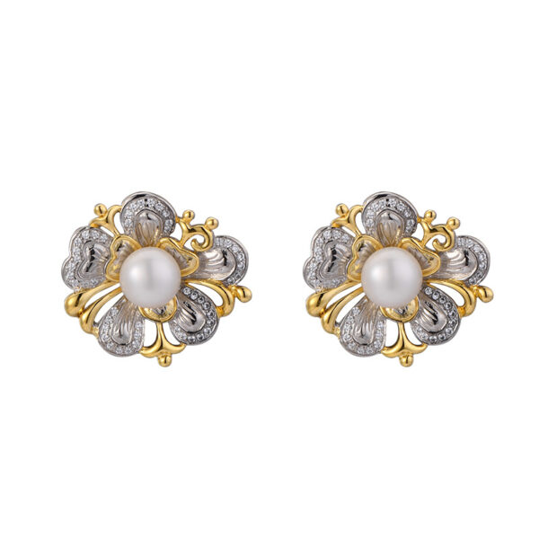 S925 Sterling Silver Fashion Vintage Camellia Pearl Stud Earrings