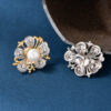 S925 Sterling Silver Fashion Vintage Camellia Pearl Stud Earrings