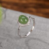 S925 Sterling Silver Gold Plated Nephrite Bamboo Oval Ring