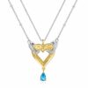 S925 Sterling Silver Heart Blue Zircon Double Layer Necklace