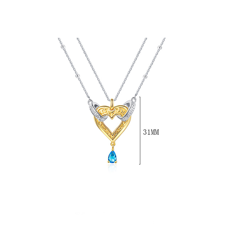 S925 Sterling Silver Heart Blue Zircon Double Layer Necklace