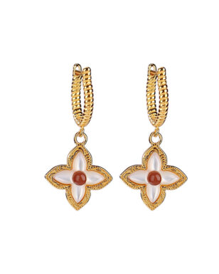 S925 Sterling Silver Agate Shell Star Hoop Earrings