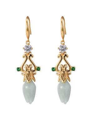 S925 Sterling Silver Orchid Emerald Hollow Design Earrings