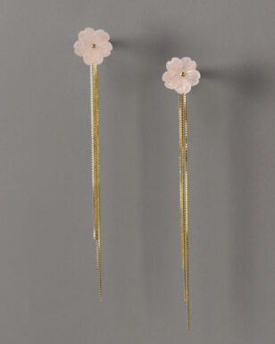 S925 Sterling Silver Pink Crystal Flower Tassel Earrings
