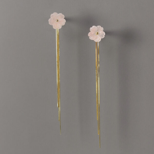 S925 Sterling Silver Pink Crystal Flower Tassel Earrings