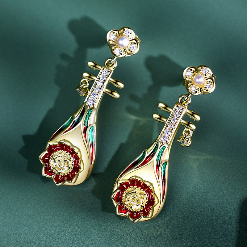 S925 Sterling Silver Pipa Rotating Lotus Flower Earrings