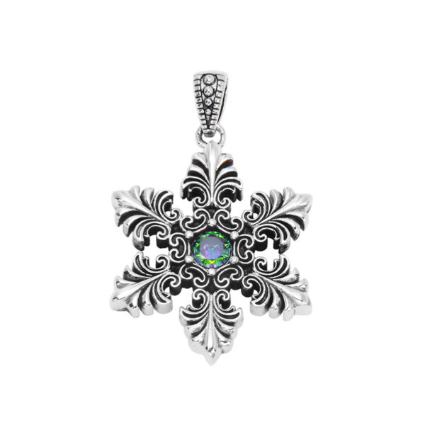 S925 Sterling Silver Snowflake Inlaid Green Zircon Pendant