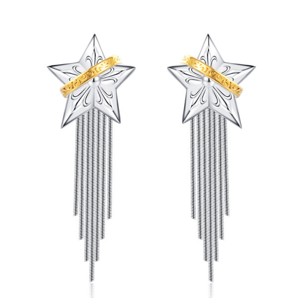 S925 Sterling Silver Textured Star Tassel Earrings
