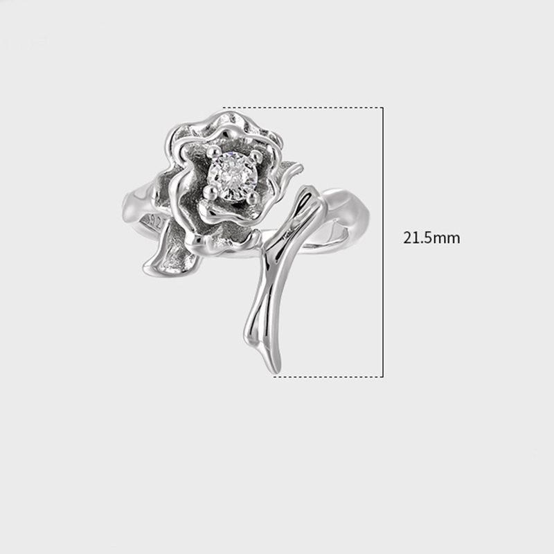 S925 Sterling Silver Thorn Rose Inlaid Zircon Open Ring