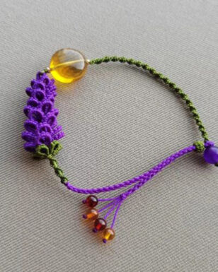 Handmade Braided Rope Lavender Amber Bracelet