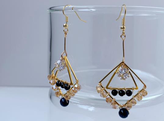 gold and black beads earrings