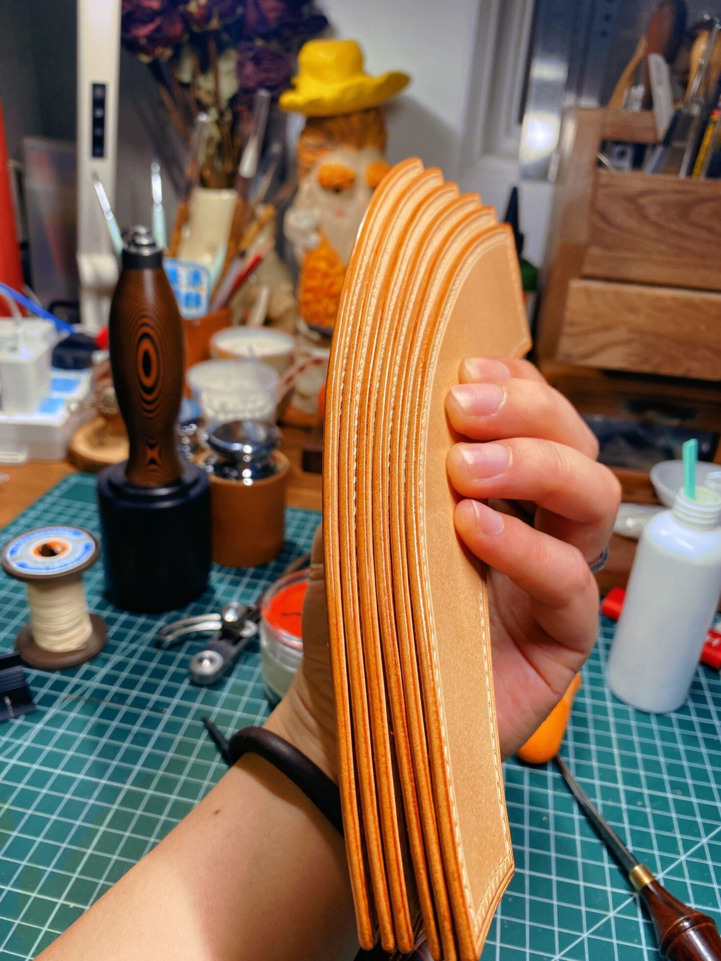 Good leather edge sealing requires hand speed