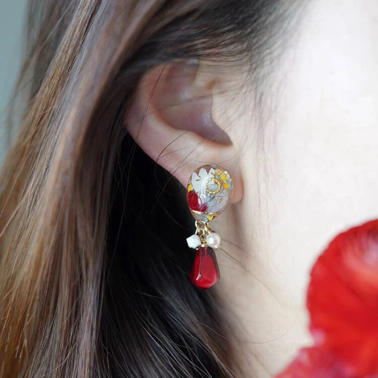 Handcrafted Resin Crystal Pomegranate Seed Earrings