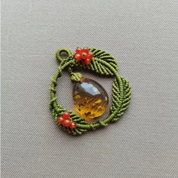 Handmade Braided Rope Wreath Amber Pendant