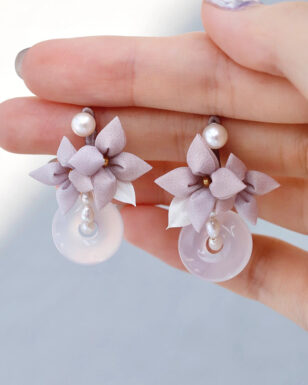 Handmade Silk Flower Jade Earrings