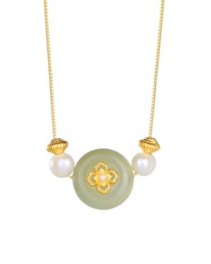 S925 Silver Inlaid Jade Pearl Necklace
