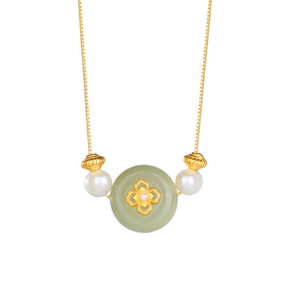 S925 Silver Inlaid Jade Pearl Necklace