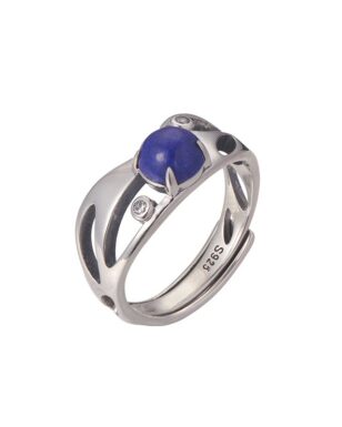 S925 Silver Inlaid Lapis Lazuli Geometric Hollow Open Ring