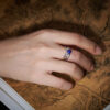 S925 Silver Inlaid Lapis Lazuli Geometric Hollow Open Ring