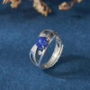 S925 Silver Inlaid Lapis Lazuli Geometric Hollow Open Ring