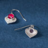 S925 Silver Inlaid Zircon Jade Red Corundum Heart-shaped Earrings