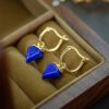 S925 Silver Inlaid lapis lazuli Hetian jade Triangle Hoop Earrings Necklace