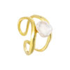 S925 Silver Irregular Double Hollow Inlaid Baroque Pearl Open Ring