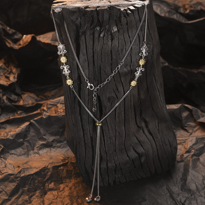 S925 Silver Light luxury Flower Tassel Necklace