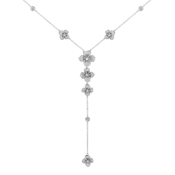 S925 Sterling Silver Flower Inlaid Zircon Tassel Necklace