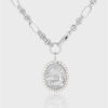 S925 Sterling Silver Geometric Oval Inlaid Pearl Fishtail Necklace