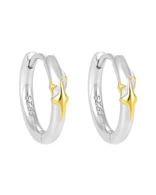 S925 Sterling Silver Geometric Round Star Design Hoop Earrings