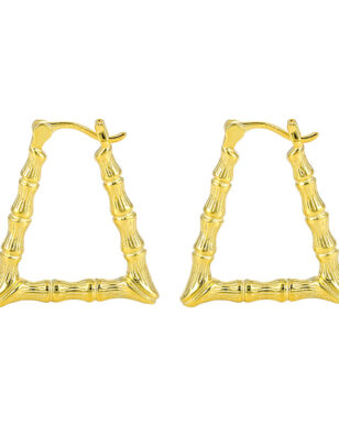 S925 Sterling Silver Geometric Triangle Bamboo Texture Design Hoop Earrings