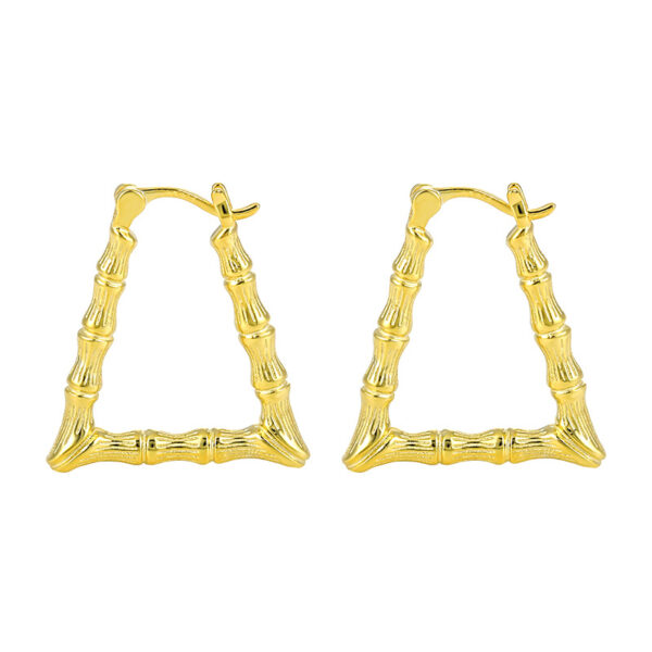 S925 Sterling Silver Geometric Triangle Bamboo Texture Design Hoop Earrings