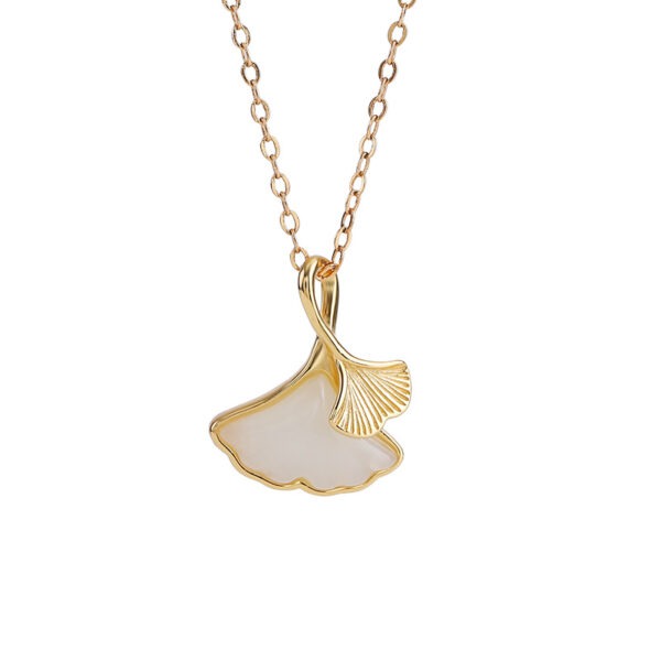 S925 Sterling Silver Gold-plated Hetian jade Ginkgo Leaf Pendant