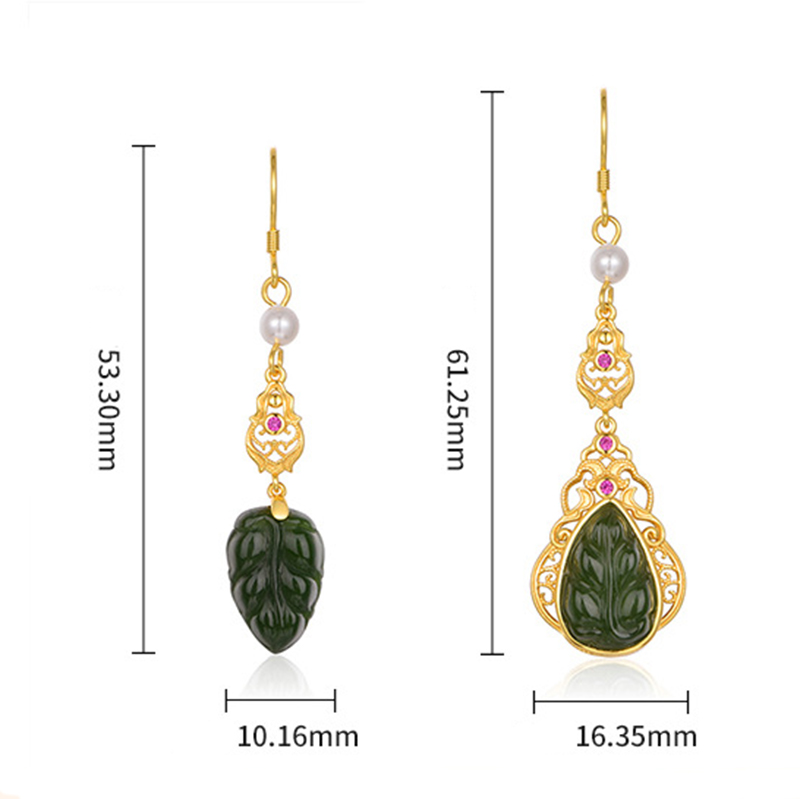 S925 Sterling Silver Inlaid Hetian jade Leaf Drop Earrings