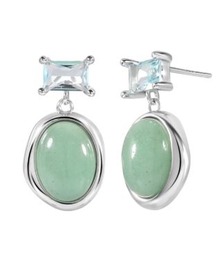 S925 Sterling Silver Irregular Oval Zircon Aventurine Stud Earrings