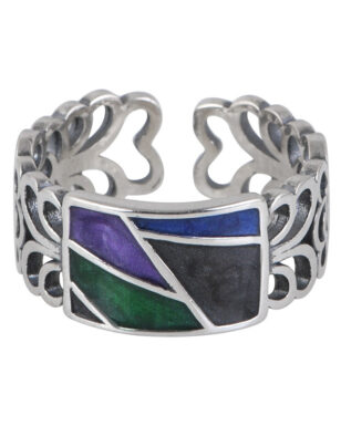 S925 Sterling Silver Ivy Enamel Geometric Open Ring