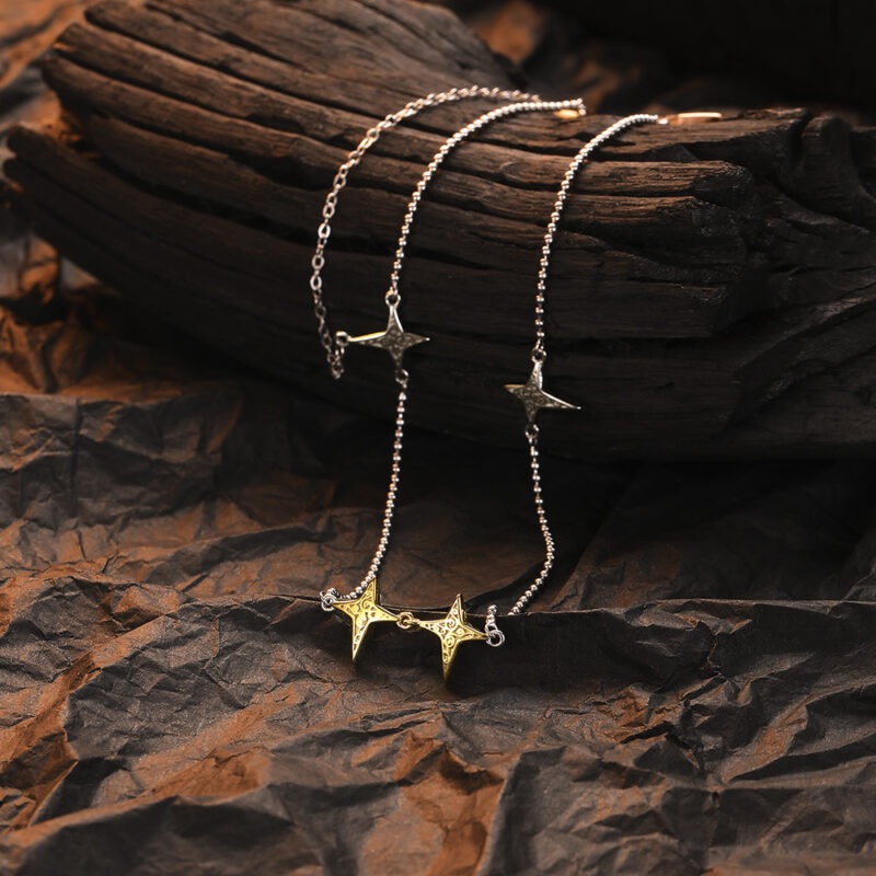 S925 Sterling Silver Original Texture Star Double Layer Necklace