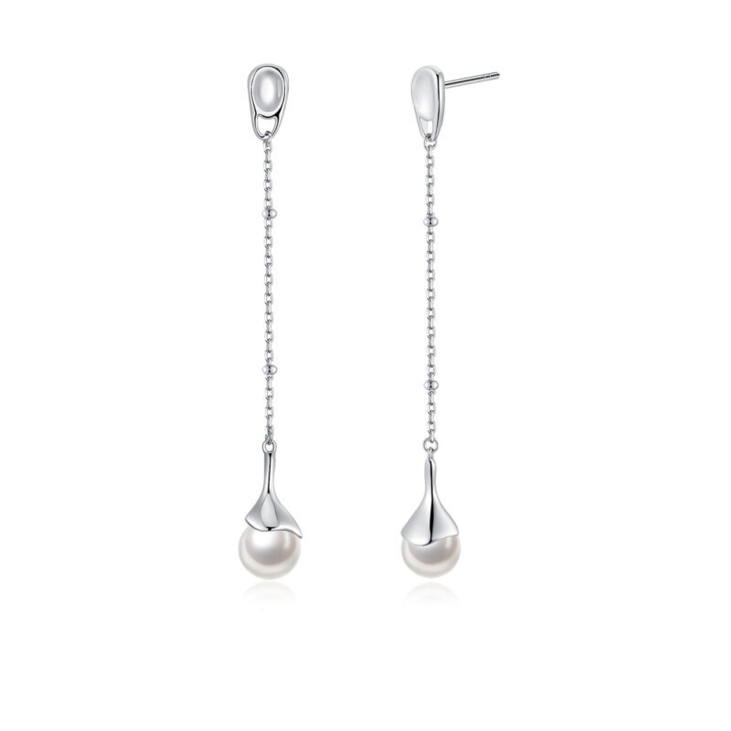 S925 Sterling Silver Pearl Long Tassel Earrings