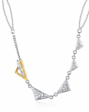 S925 Sterling Silver Textured Triangular Necklace