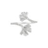 S925 Sterling Silver Geometric Cross Inlaid Zircon Ginkgo Leaf Open Ring